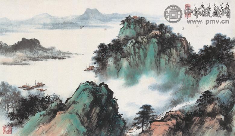 黄幻吾 青山息舟图 镜心 设色纸本