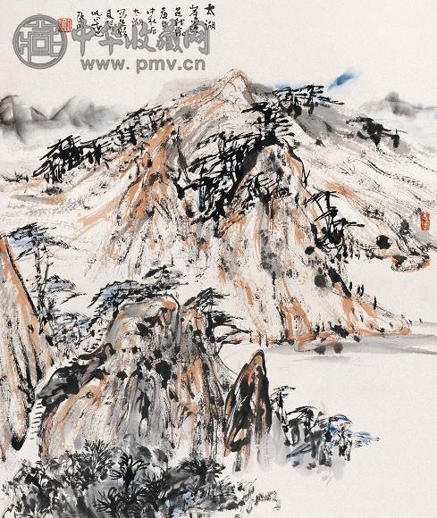 亚明 1990年作 太湖岸边图 立轴 设色纸本