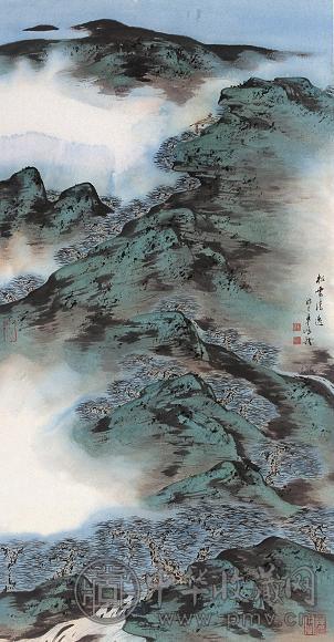 车鹏飞 松云清远图 立轴 设色纸本