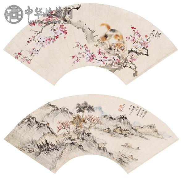 王小松 沈叔娱 扇面 立轴 设色纸本