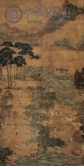 仇英(款) 太宗教弩图 立轴 设色绢本