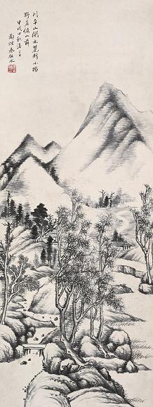 秦祖永 水墨山水 立轴 纸本
