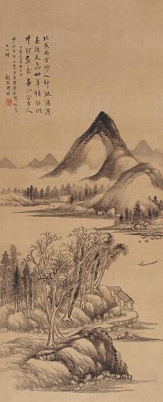 黄均 1827年作 仿香光山水图 立轴 水墨绢本