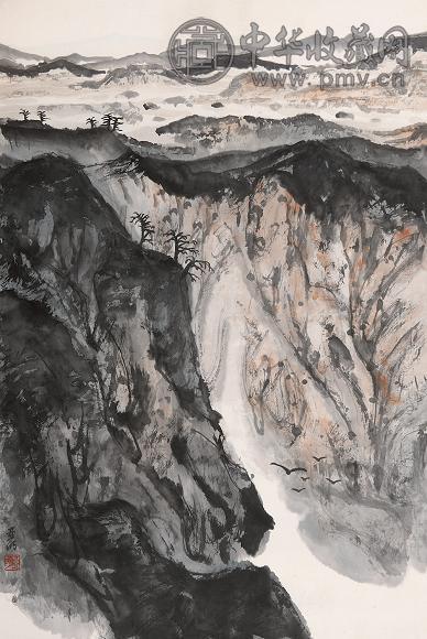 亚明 秋山图 立轴 设色纸本