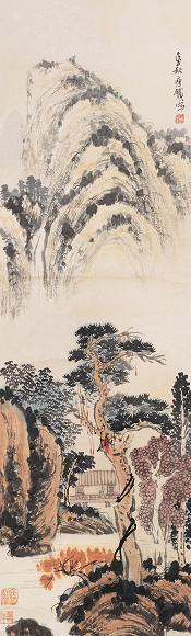 钱瘦铁 1948年作 山水 立轴 设色纸本