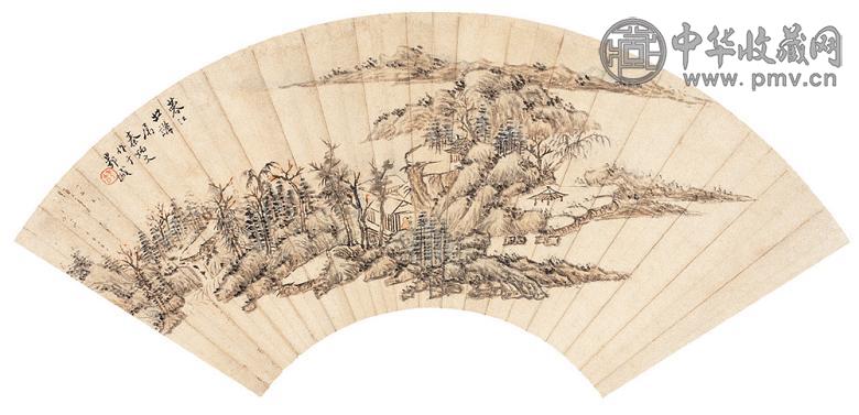 秦炳文 溪山听秋图 扇面 设色纸本