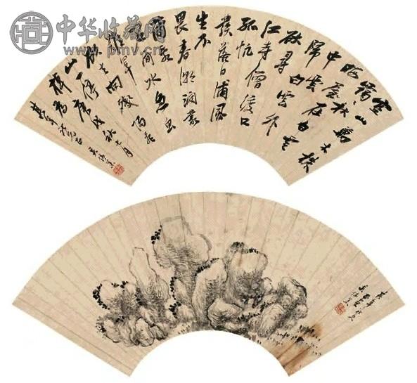 吴伟业 1670年 书画合璧 扇面 水墨纸本