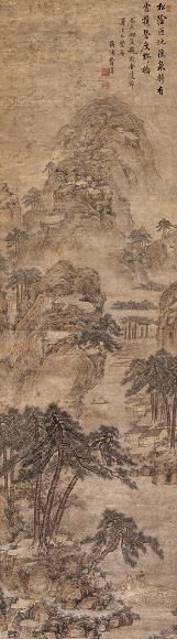 费淳 松溪访友图 立轴 设色纸本