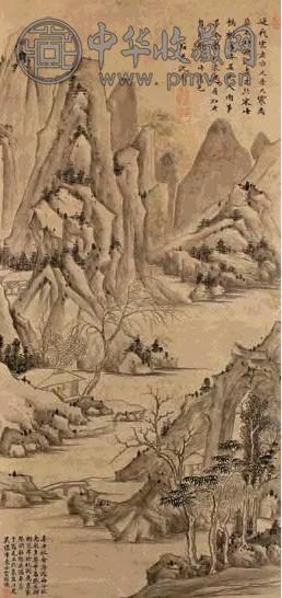 沈颢 仿古山水 立轴 水墨泥金笺