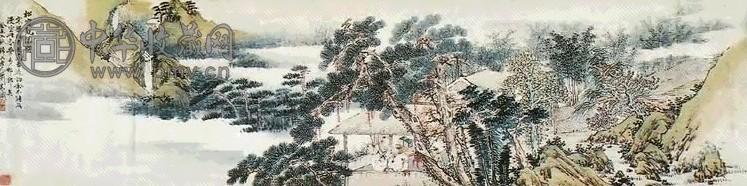 萧晨 松窗观瀑 手卷 绫本