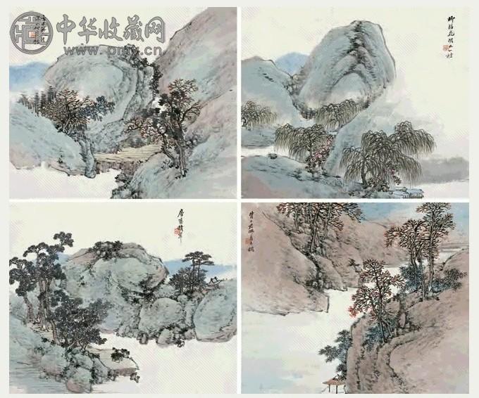 萧煦 1882年 山水 册页(12开选4) 设色纸本
