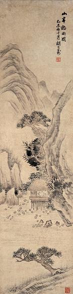 胡公寿 己未(1859年)作 山亭话雨图 立轴 设色纸本