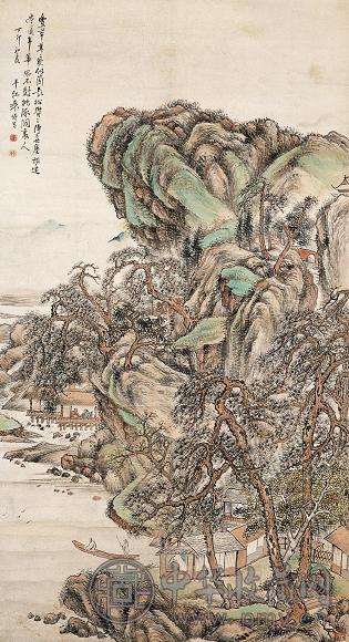 袁培基 丁卯(1927年)作 桃源胜境 镜心 设色纸本