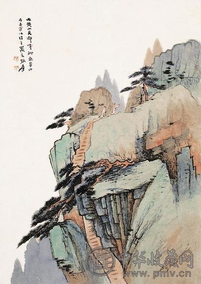 张大千 甲戌1934年作 黄山天都峰 屏轴 设色纸本