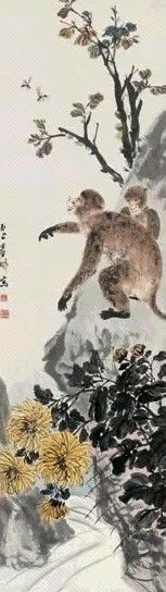 倪田 金秋封侯 立轴 设色纸本