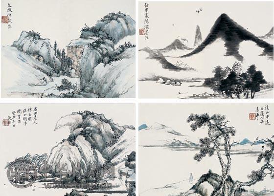 沈竹宾 山水 册页(12开) 水墨纸本