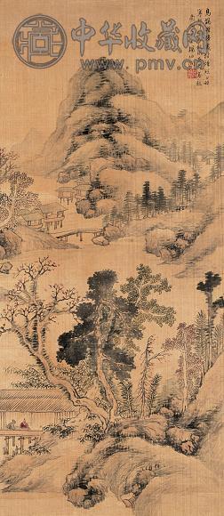 杨伯润 溪山清话图 立轴 设色绢本