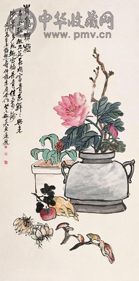 吴东迈 陆伯龙等 花卉 立轴 纸本