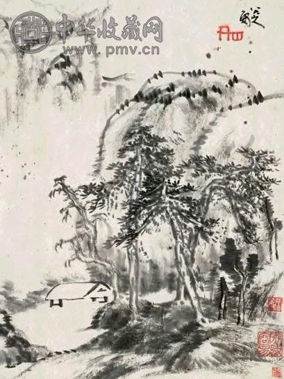 八大山人 1700年作 长松老屋图 轴 纸本水墨