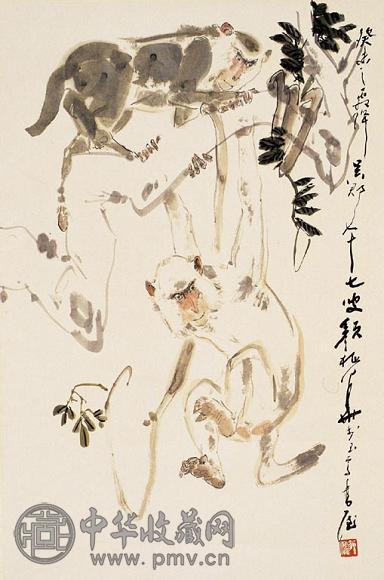 颜梅华 猴 立轴