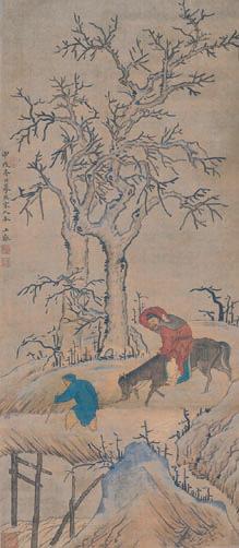 上睿 山水人物 立轴 设色绢本