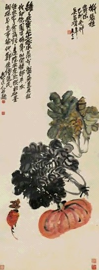 吴昌硕 乙卯(1915年)作 丰收图 立轴 设色纸本