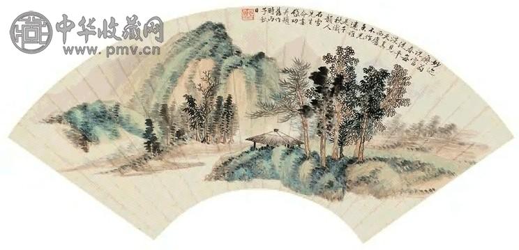 启功 丙子(1936年)作 山水 扇面 设色纸本