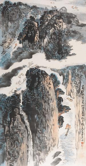 陆一飞 1980年作 蜀江水碧 立轴 设色纸本