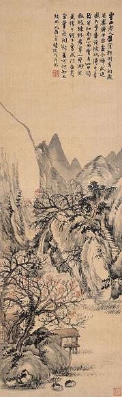 陆恢 己酉(1909年)作 秋山溪舍 立轴 设色绢本