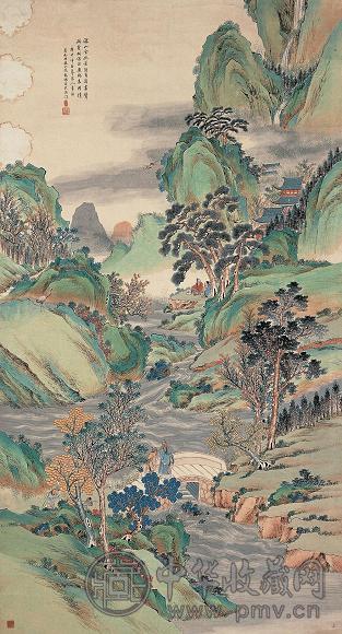 彭旸 庚申(1920年)作 山深景幽 立轴 设色纸本