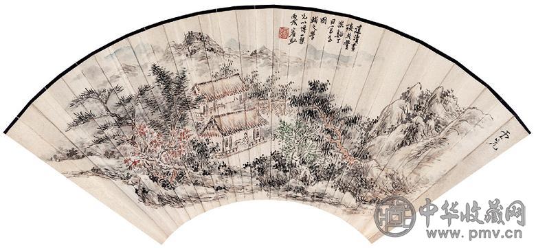 黄宾虹 丙戌(1946年)作 草堂纳凉图 扇面 设色纸本