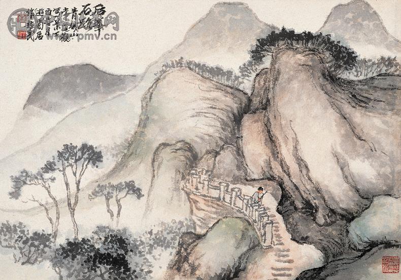 朱屺瞻 丁酉(1957年)作 后峰石路 镜心 设色纸本
