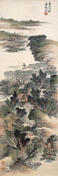 萧愻 春江水暖 立轴 设色纸本