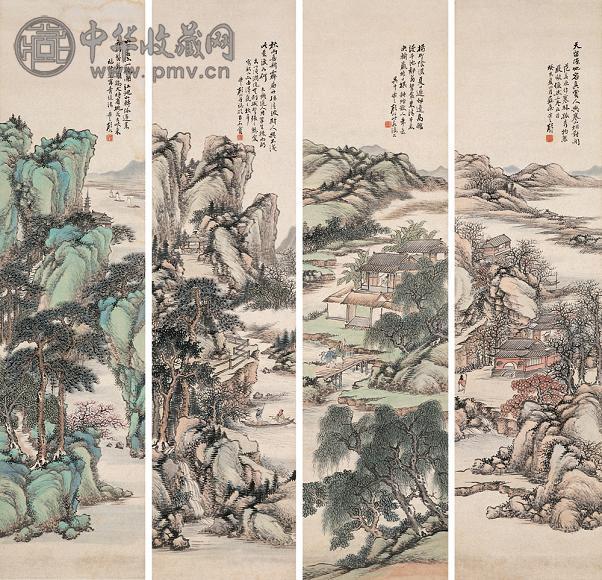 顾颐 癸亥(1911年)作 四时山水 条屏 设色纸本