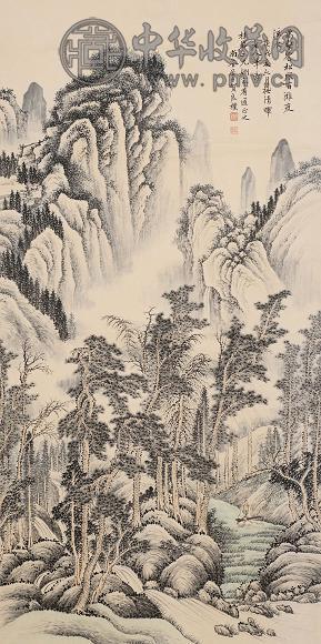 贺良朴 1910年作 山水 立轴 设色纸本