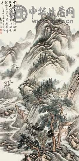 张石园 乙酉(1945年)作 春山无尽 立轴 设色纸本