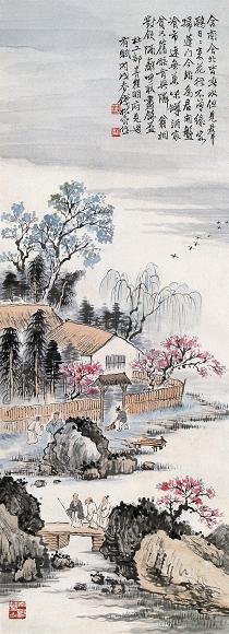 钱松嵒 1946年作 杜甫诗意 立轴 设色纸本