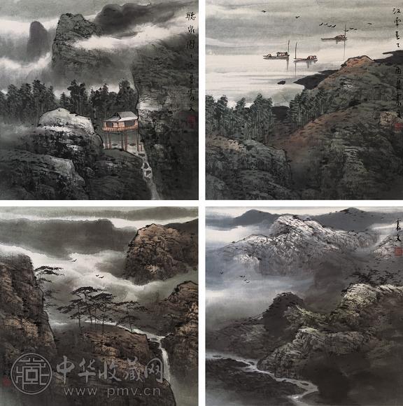 乐震文 2005年作 江南春意图 册页(10开选4) 设色纸本