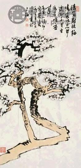 陆俨少 1985年作 梅花图 镜心 设色纸本