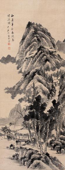 胡铁梅 山水 轴 绫本