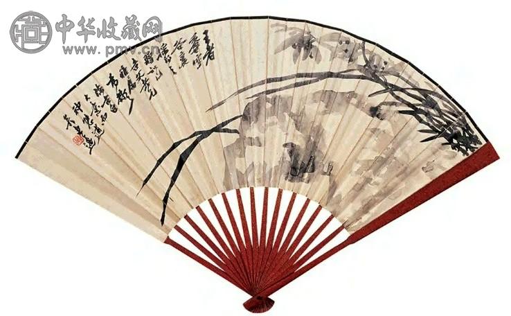 吴东迈 兰石 书法 成扇 墨色纸本