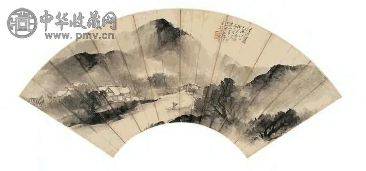 吴石仙 1895年作 溪山烟雨 扇面 水墨纸本