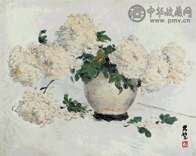 方君璧 1961年 白菊花 布面 油画