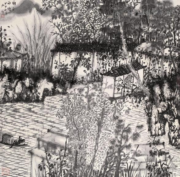 何加林 2004年作 雨后西塘图 立轴 纸本