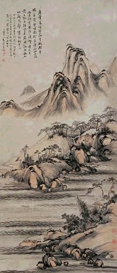 黎简 甲寅(1794)年作 山水 立轴 纸本设色