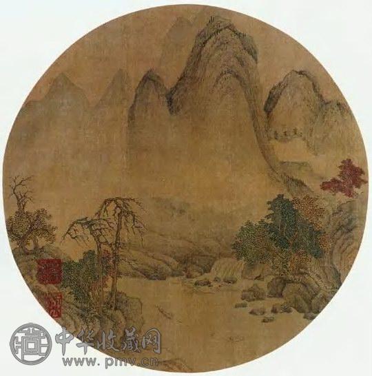 元 盛懋 秋溪渔樵 扇页