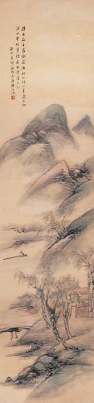 杨伯润 柳溪泛艇 立轴 设色纸本