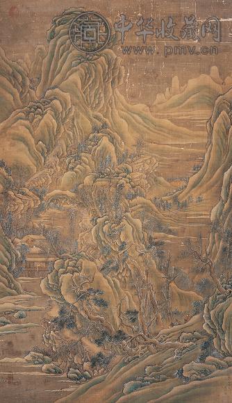 王维(款) 雪山行旅 立轴 设色绢本