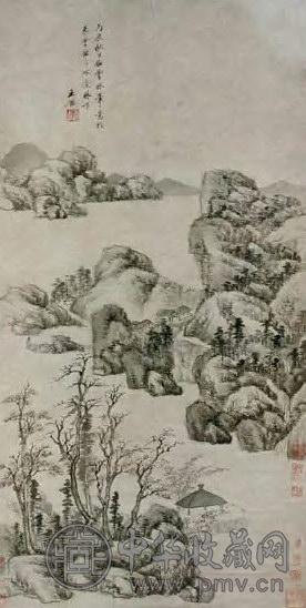 清 王鉴 仿倪云林山水 轴