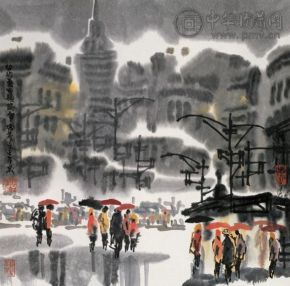 徐希 2002年作 曼哈顿瑞雪 镜心 设色纸本